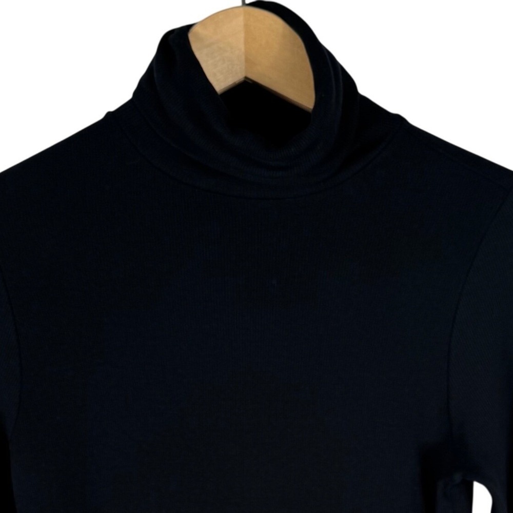 Polo Ralph Lauren Ribbed Turtleneck Top Womens L Black Modal Blend Long Sleeve